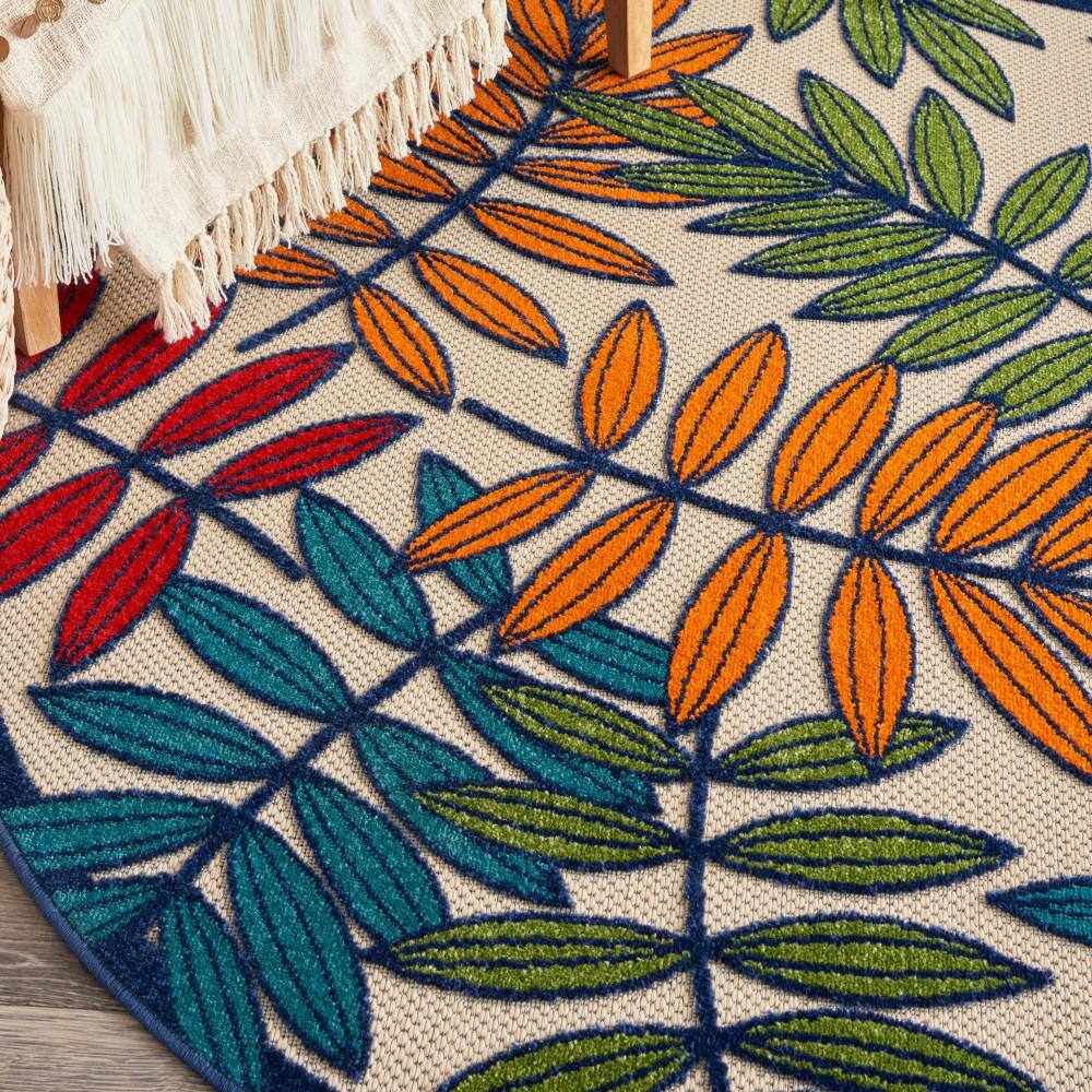 Multicolor Round Floral Synthetic Outdoor Area Rug