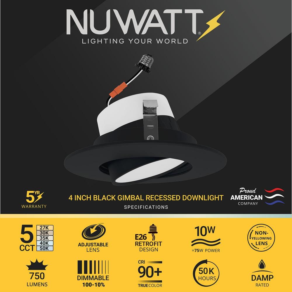 Black 4-Inch Adjustable LED Recessed Lighting Kit, 6-Pack