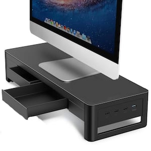 38.7 in. Monitor Stand 4-USB Ports and Charging Pad with 2-Drawers in Black