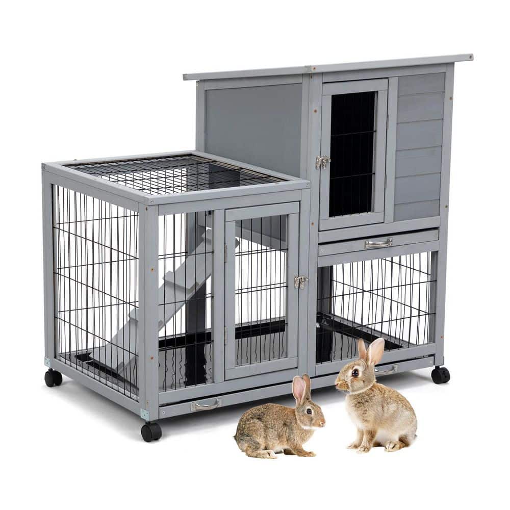 COZIWOW Wooden Rabbit Hutch Bunny Cage Small Animal House with