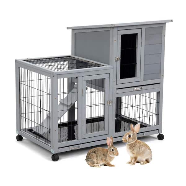 COZIWOW Wooden Rabbit Hutch Bunny Cage Small Animal House with 4 Casters