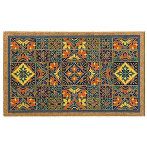 Multi-Colored Bright Global Bordered 18 in. x 30 in. Faux Coir Outdoor Door Mat