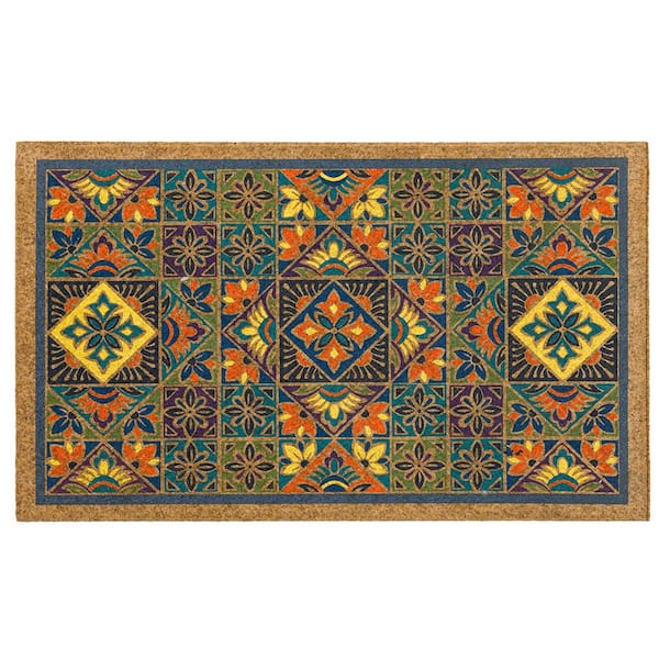 StyleWell Bright Global Bordered 18 in. x 30 in. Faux Coir Door Mat