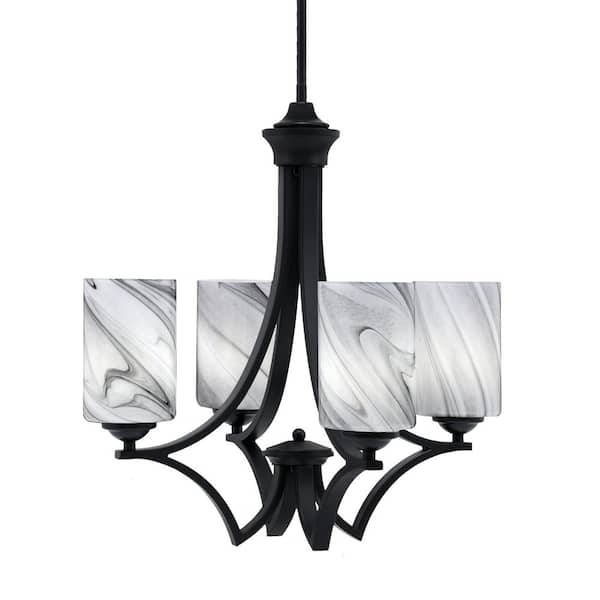 Unbranded Clevelend 4-Light Matte Black Round Chandelier with 4 in. Onyx Swirl Glass Shades, No bulbs included