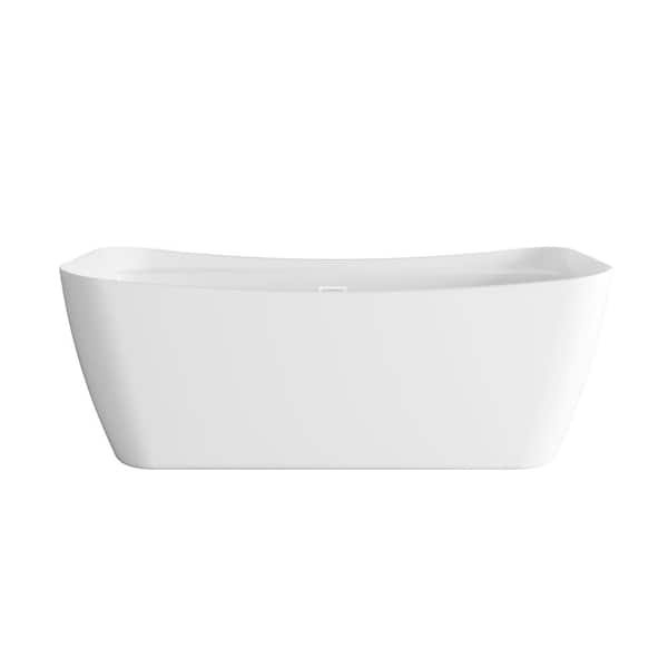 Timeless Home 67 in. x 31 in. Soaking Bathtub with Center Drain in Glossy White with White Trim