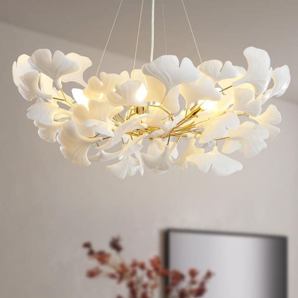 Gleam Flare 6 Light Gold Chandelier, Luxury Ginkgo Branch