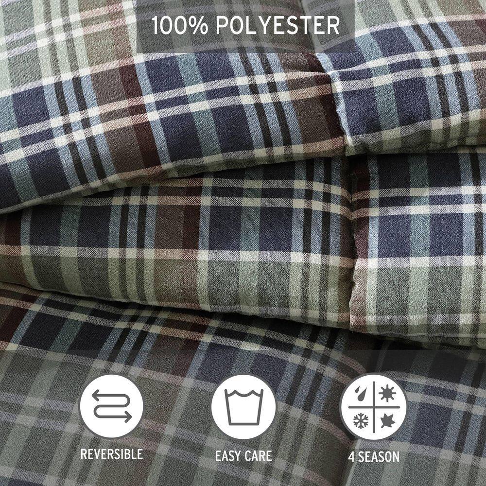 Full Navy Plaid Reversible Microfiber Comforter Set