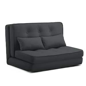 Folding Sofa Bed with Pillows Convertible Sleeper Chair Fold Out Side Chair Bed and Fabric Floor Couch, Black