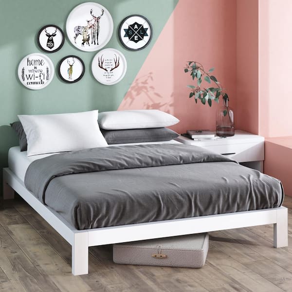 Zinus Arnav King White Metal Platform Bed Frame