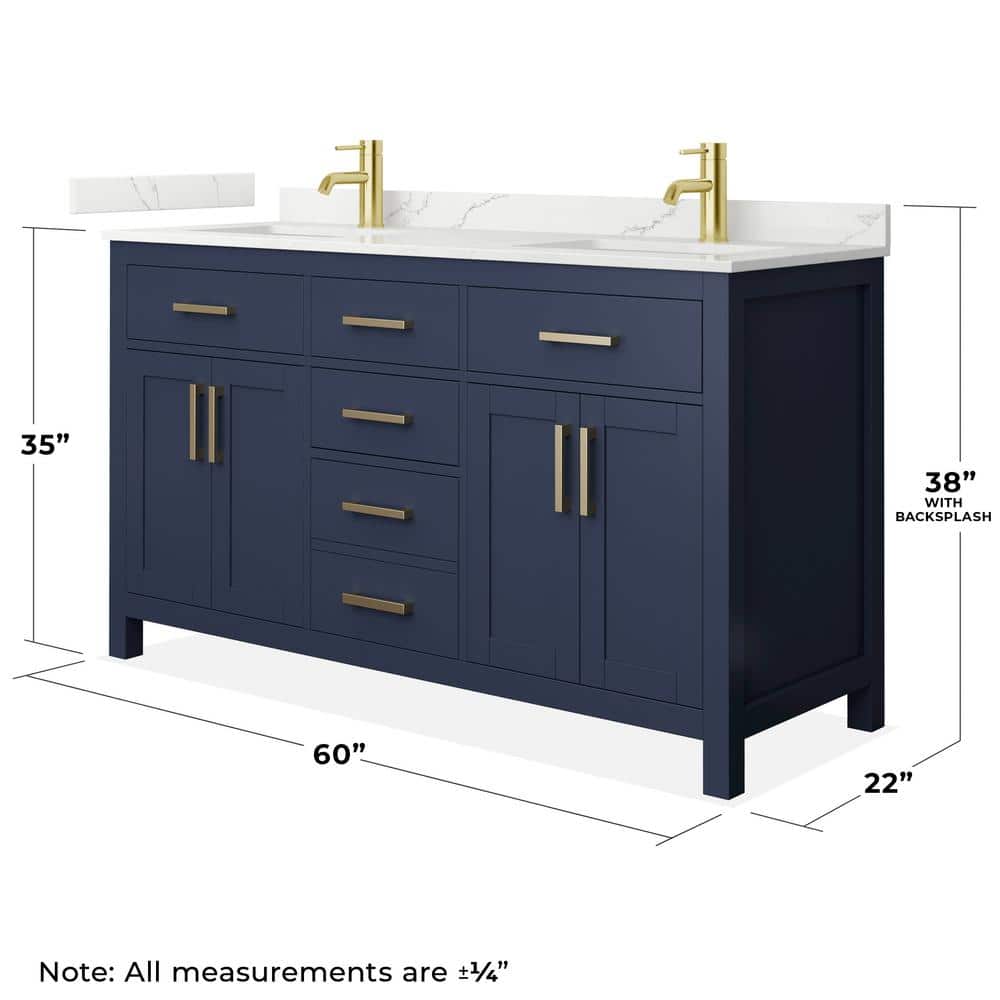 Beckett 60" Dark Blue Wood Double Vanity with Quartz Top