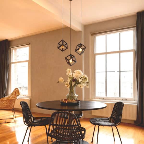 Modern Industrial Matte Black Square Pendant 1-Light Minimalist Chandelier Flush Mount for Kitchen Island LED Compatible
