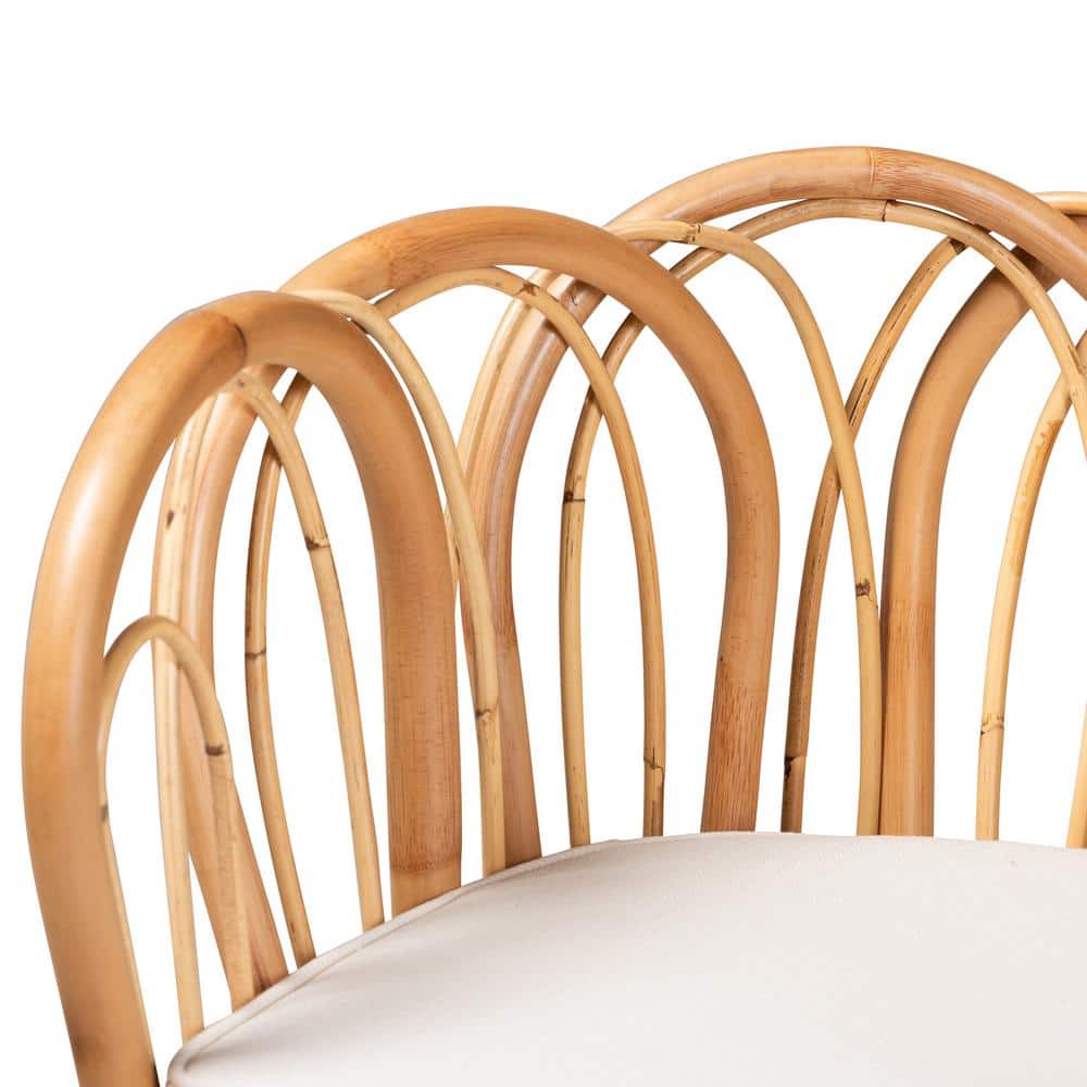 Natural Rattan and Cane Low Arm Chair with White Cushion