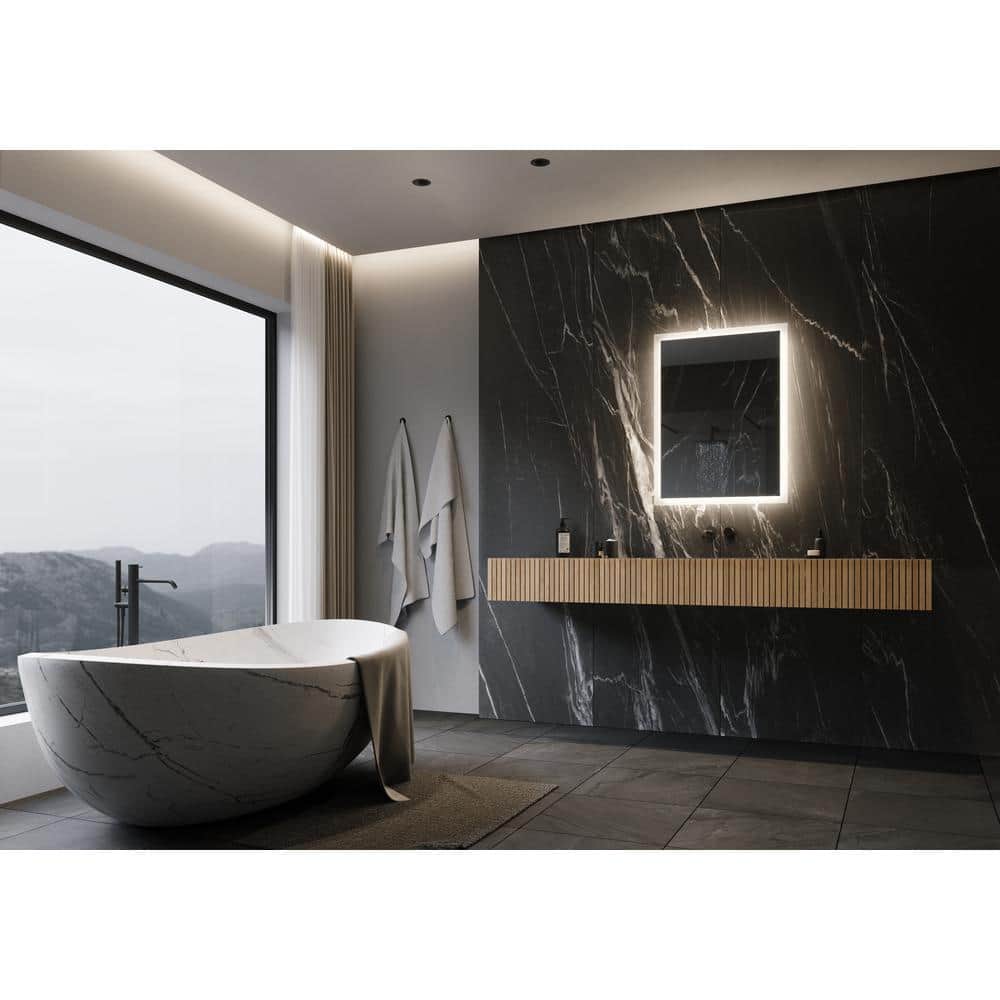 Backlit 24 in. W x 32 in. H Rectangular Frameless Wall Mounted Bathroom Van