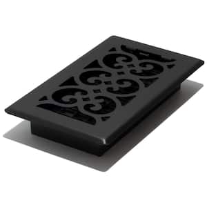 4 in. x 8 in. Scroll Design Painted Floor Registe, Textured Black