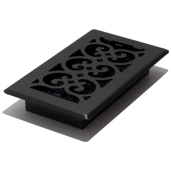 Decor Grates 4 in. x 8 in. Scroll Design Painted Floor Registe, Textured Black