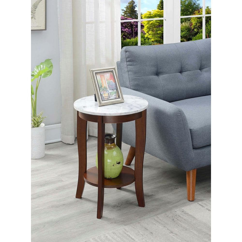 Heritage Elegance Round Wood End Table with Shelf in Espresso