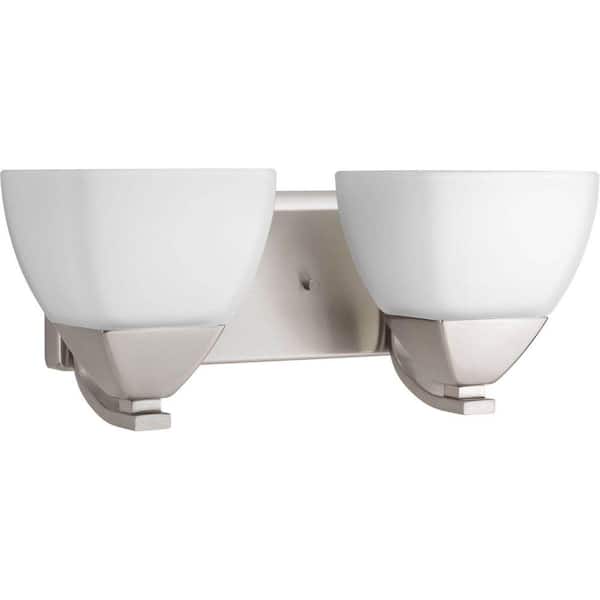 Progress Lighting Appeal Collection 2-Light Brushed Nickel Etched White Glass Modern Bath Vanity Light