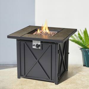 24.75 in. H x 30 in. W 50000-BTU Square Tiles Top Aluminum Propane Fire Pit Table with Cover
