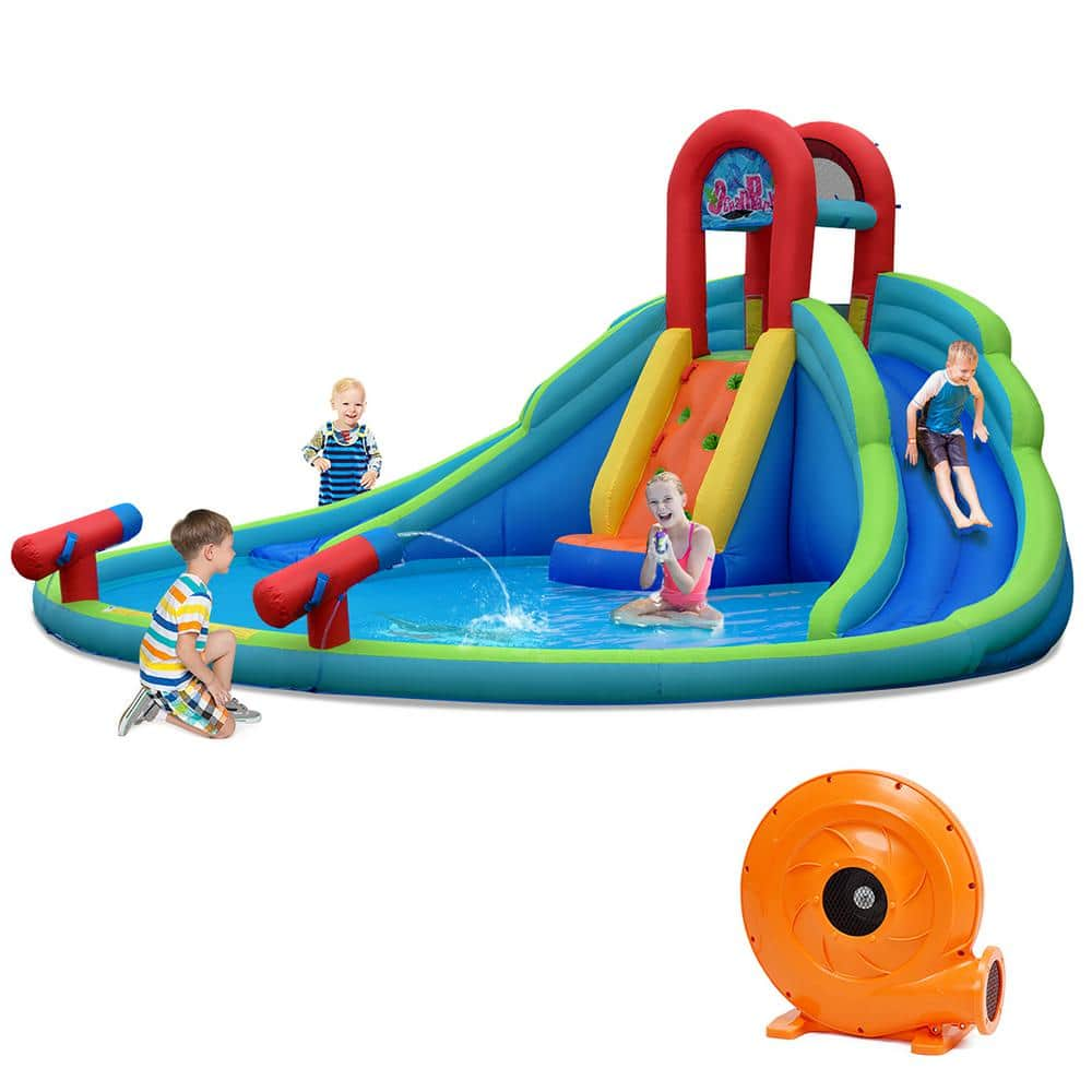 Costway Multi-Color Inflatable Bounce House Water Splash Pool Dual Slide Climbing Wall