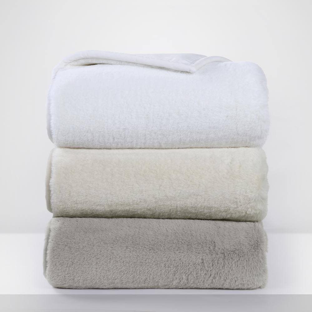 Queen Size Grey Faux Fur Reversible Throw Blanket