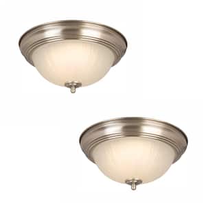 11 in. 100-Watt Equivalent Brushed Nickel Integrated LED Flush Mount with Frosted Glass Shade (2-Pack)