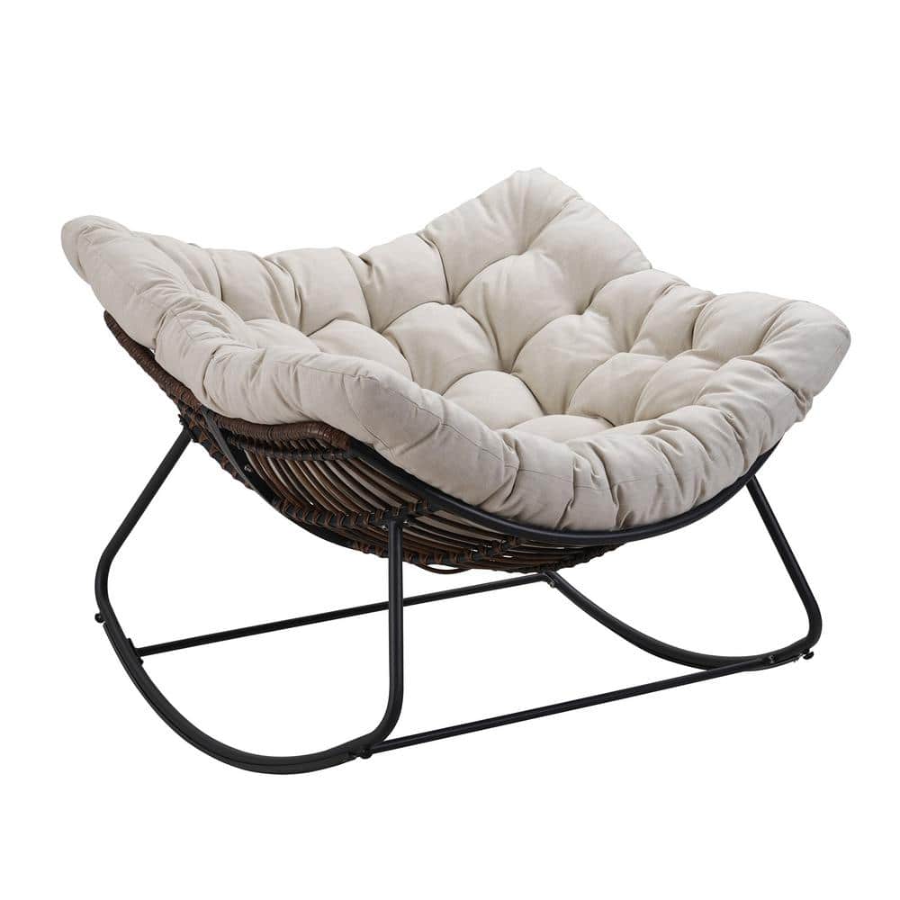 42.52 in. Grey Metal Outdoor Rocking Chair with Beige Cushions price history on PriceWatchPro
