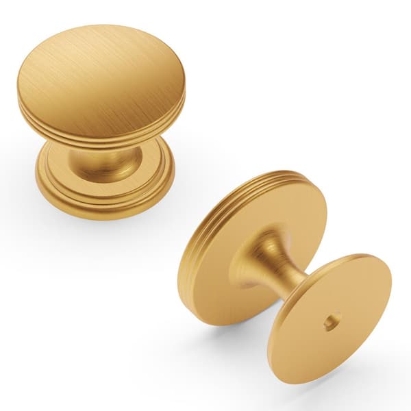 American Diner Collection 1-3/8in. Diameter Brushed Golden Brass Modern Round Cabinet Knob for Drawers and Doors(10Pack)