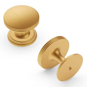 American Diner Collection 1-3/8in. Diameter Brushed Golden Brass Modern Round Cabinet Knob for Drawers and Doors(1-Pack)