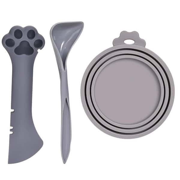 Unbranded 3-Pieces Pet Food Can Supplies Set Universal Silicone Lids Mini Spatula Opener Dog Cat Feeding Grey