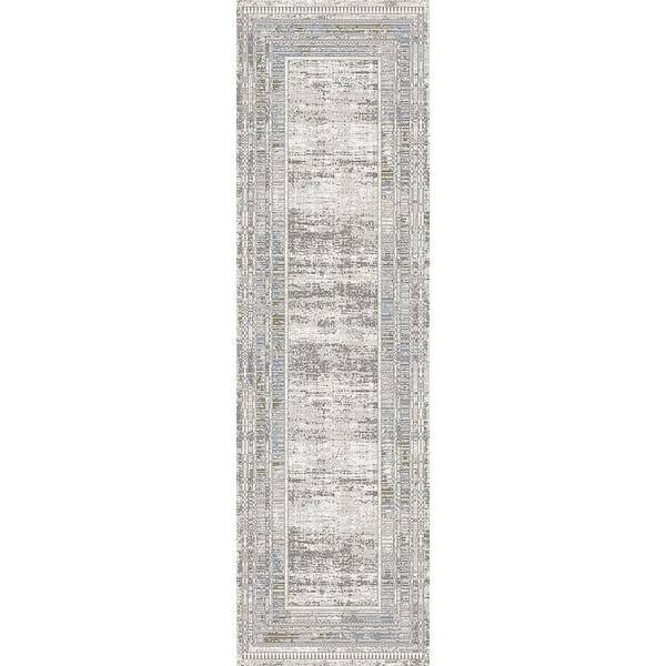 Skyler Grey/Blue/Green 2 ft. 3 in. X 7 ft. 7 in. Geometric Indoor Area Rug