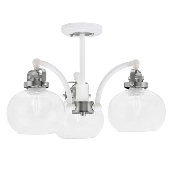 Unbranded Decatur 17.25 in. 3-Light White and Nickel Semi-Flush with 7 in. Clear Bubble Glass Shade No Bulbs Included