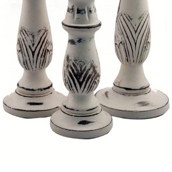 Benzara Distressed White Wooden Pillar Shaped Candle Holder