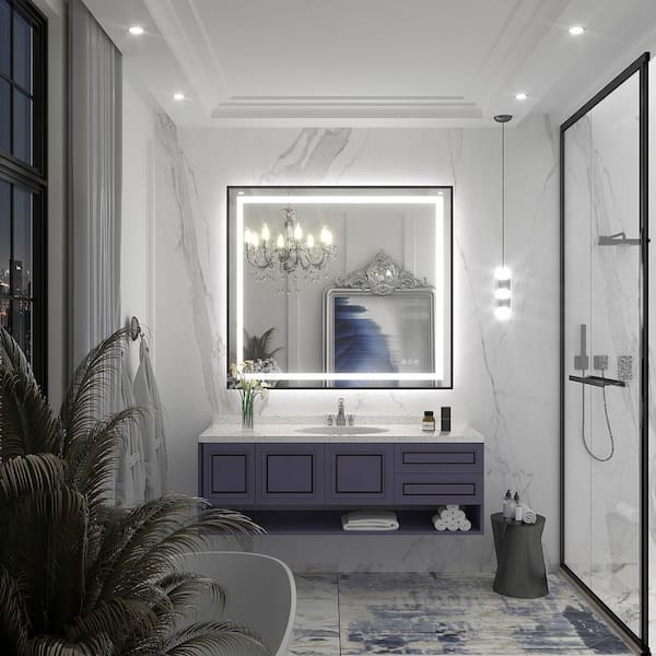 40 in. W x 36 in. H Rectangular Framed Front and Back LED Lighted Anti-Fog Wall Bathroom Vanity Mirror in Tempered Glass