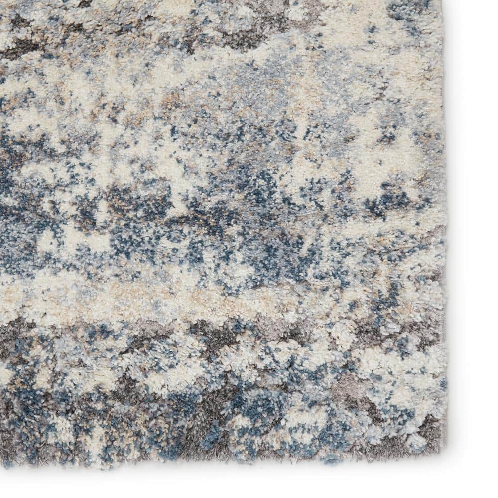Ferris Benton Blue/Gray Abstract Wool-Blend 3' x 10' Runner Rug