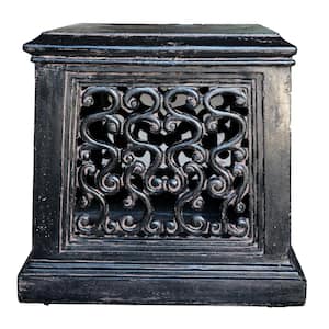 26 in. Aged Charcoal Cast Stone Fiberglass Square Tapered Garden Pedestal