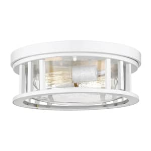 13 in. 2-Light White Flush Mount Ceiling Light with Seeded Glass for Bedroom Kitchen Hallway
