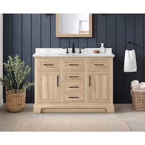 Doveton 48 in. Single Sink Freestanding Weathered Tan Bath Vanity with White Engineered Marble Top (Assembled)