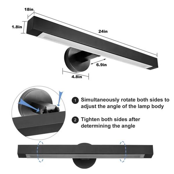 YUYI 24 in. 1-Light Black LED Vanity Light, Solid Brass