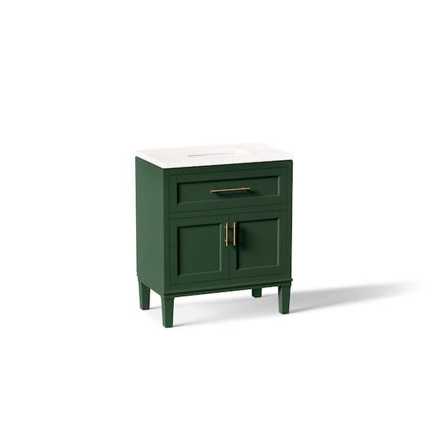 Chesil 30 in. Single Sink Freestanding Emerald Green Bath Vanity with Bianco Bella Quartz Top Assembled