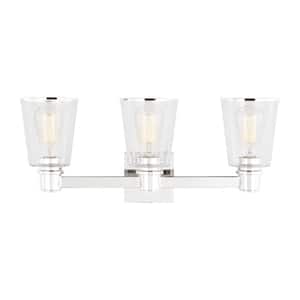 Alessa 22.125 in. W x 9.375 in. H 3-Light Polished Nickel Dimmable Transitional Vanity Light with Clear Glass Shades
