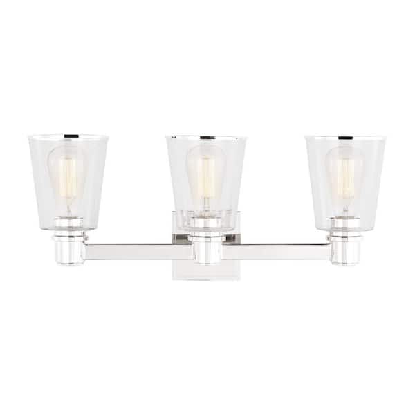 Generation Lighting Alessa 22.125 in. W x 9.375 in. H 3-Light Polished Nickel Dimmable Transitional Vanity Light with Clear Glass Shades