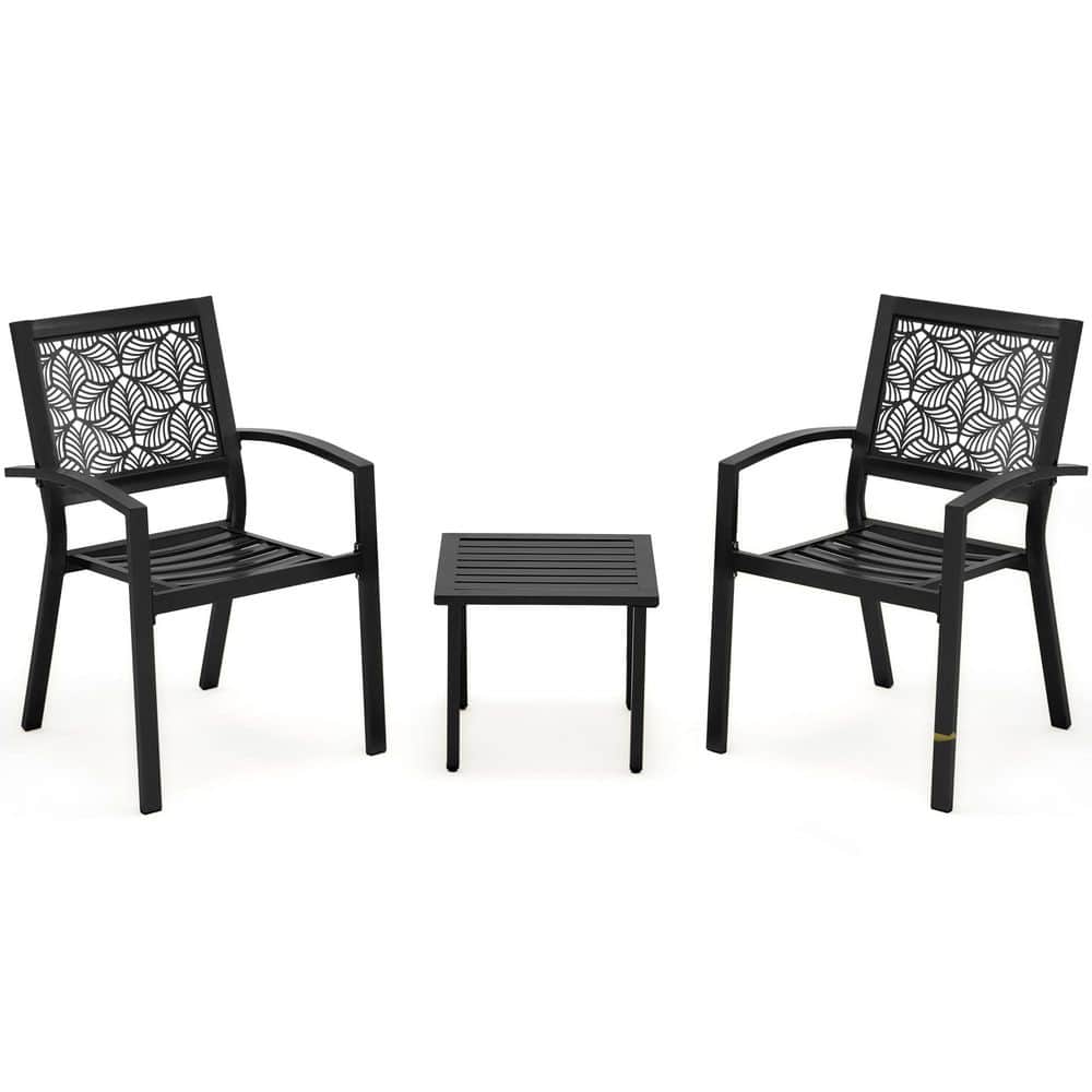 3-Piece Metal Outdoor Bistro Set, Waterproof Patio Serving Bar Set with Flo