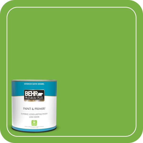 BEHR PREMIUM PLUS 1 qt. #S-G-430 Sparkling Apple Satin Enamel Low Odor Interior Paint & Primer