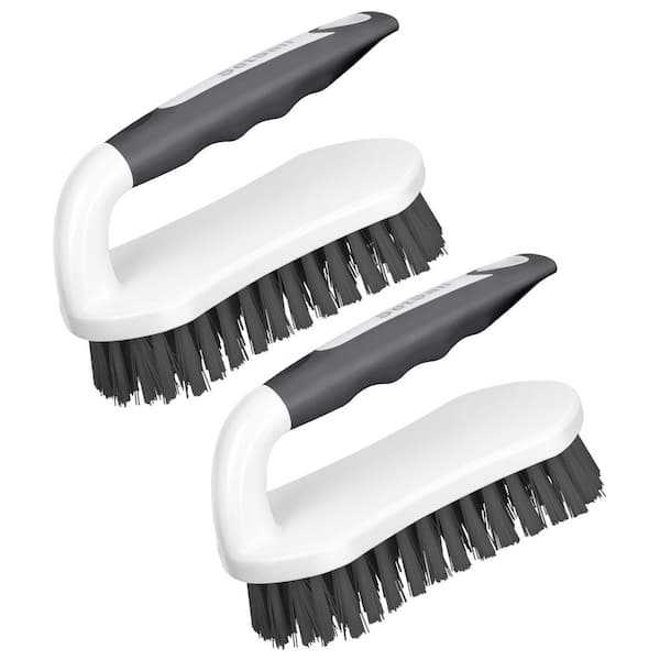 5.9 in. Stiff Bristles Scrub Brushes for Shower, Bathroom, Carpet, Kitchen and Bathtub Scrubber, Black (2-Pack)