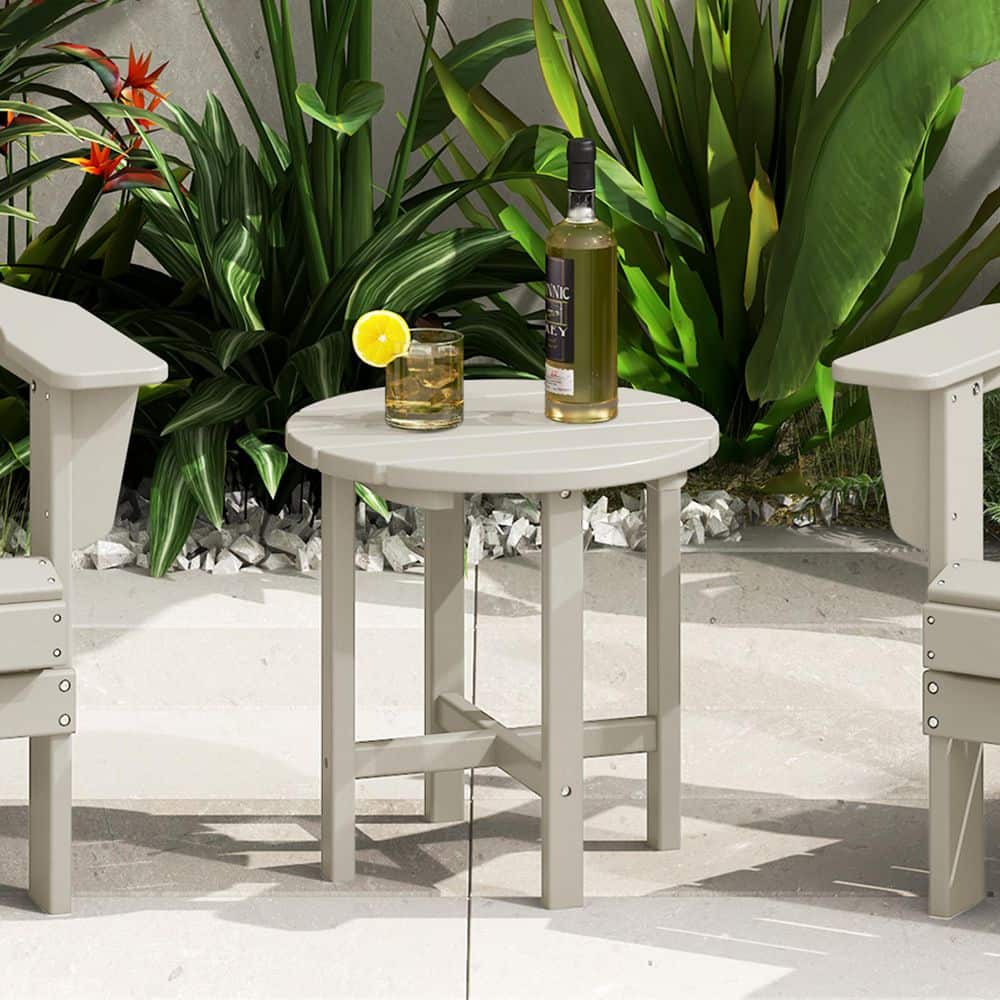 Beige 18" Round Polywood Outdoor Side Table
