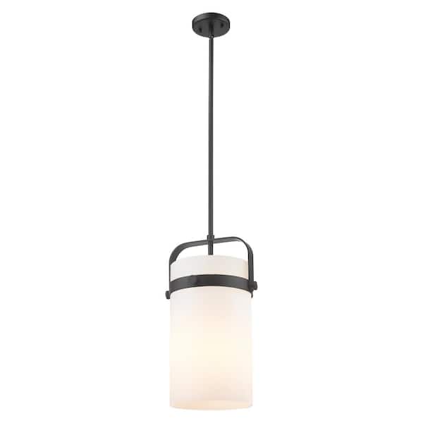Pilaster 100-Watt 1-Light Matte Black Shaded Mini Pendant Light with Painted Glass Shade
