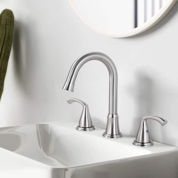 8 in. Widespread Double Handle Bathroom Faucet with Pop-up Drain Included in Brushed Nickel