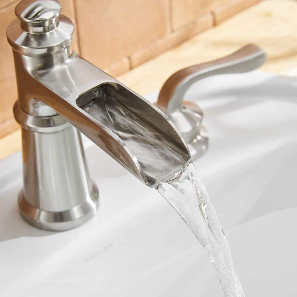 Brushed Nickel Waterfall Widespread 2-Handle Bathroom Faucet