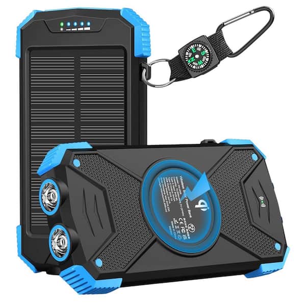 EKIEUDL 10,000mAh Solar Charger Power Bank Portable Wireless Charger with 20W Fast Charging USB C Dual Flashlight for Camping