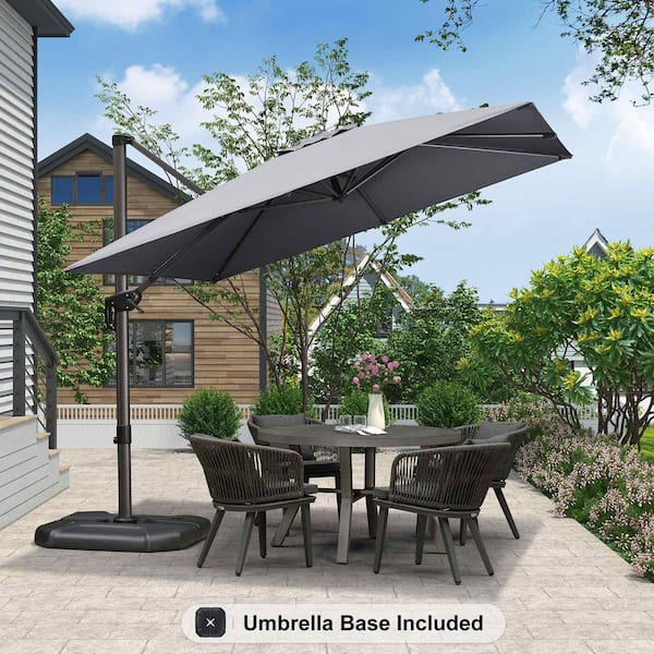 PURPLE LEAF 9 ft. Square Aluminum Outdoor Patio Cantilever Umbrella Offset 360° Rotation Umbrella with Base, Light Gray